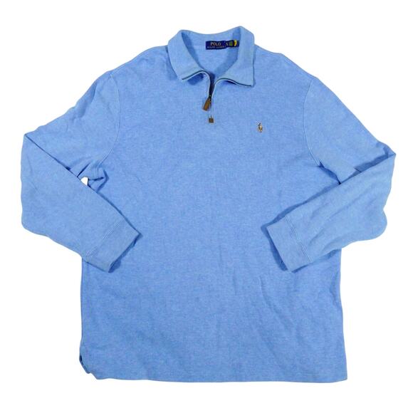 Ralph Lauren Polo Pony 1/4 Zip Blue Cotton Pullover Sweater Mock Neck Mens XL - Picture 2 of 6